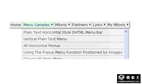 Milonic DHTML JS鼠标经过显示下拉内容横向导航菜单