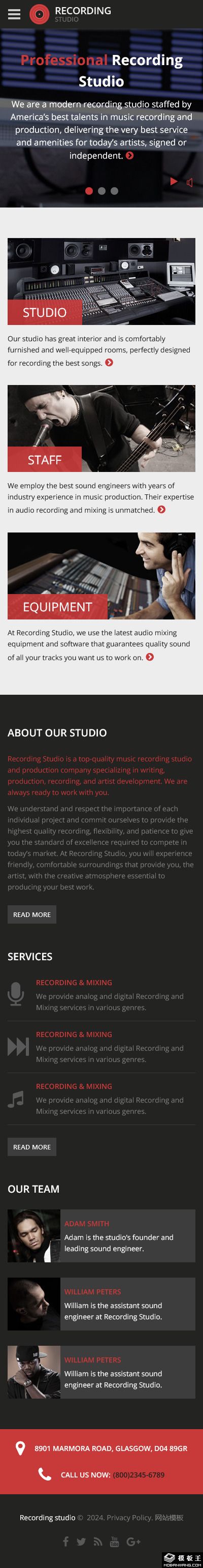 顶级录音制作工作室网站模板-手机预览