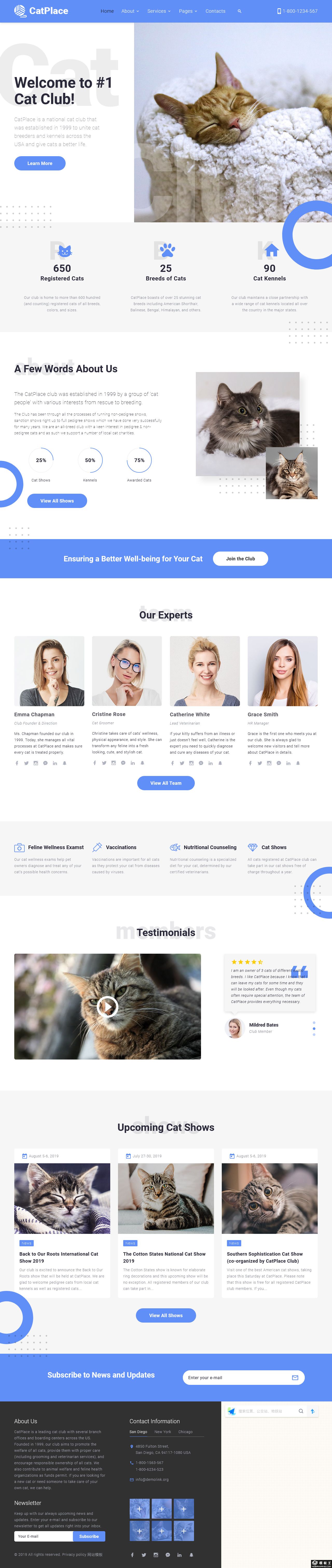 宠物猫俱乐部专属网站模板-PC预览