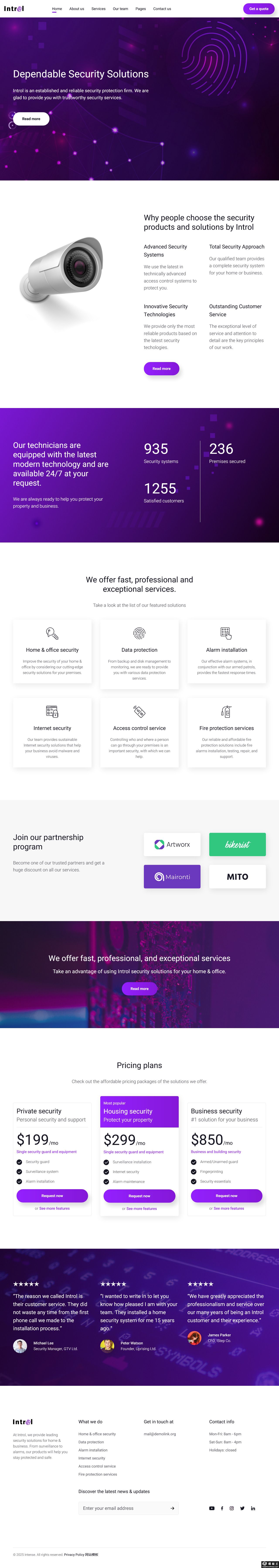 紫色网络安全设备公司网站模板-PC预览