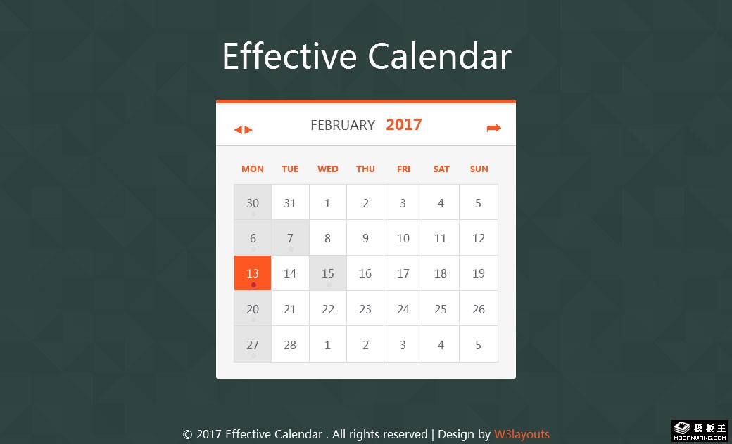 简洁日历组件网页模板-PC预览