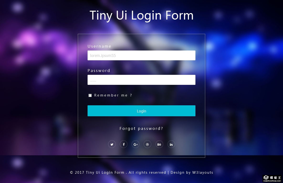 璀璨登录框网页模板-PC预览