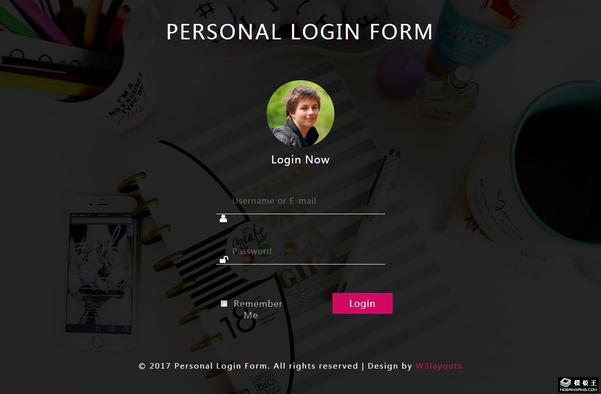 黑色个人登录表单网页模板-PC预览