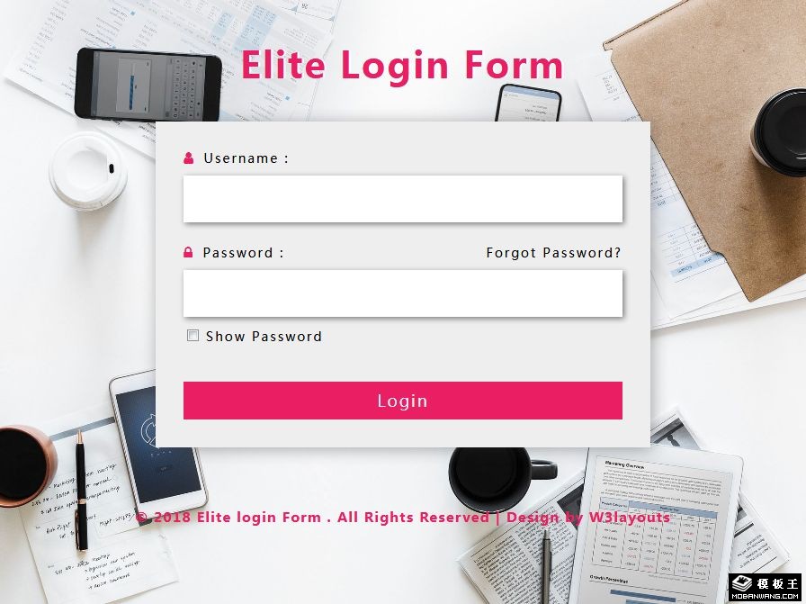 精英登录框响应式网页模板-PC预览