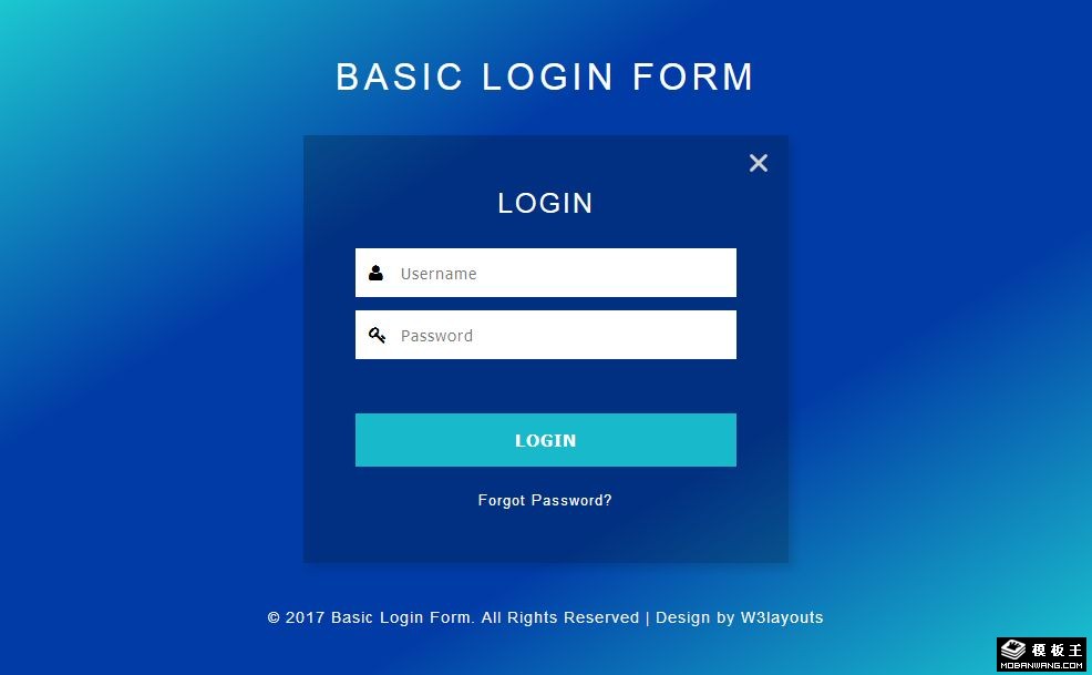 蓝色渐变登录框网页模板-PC预览