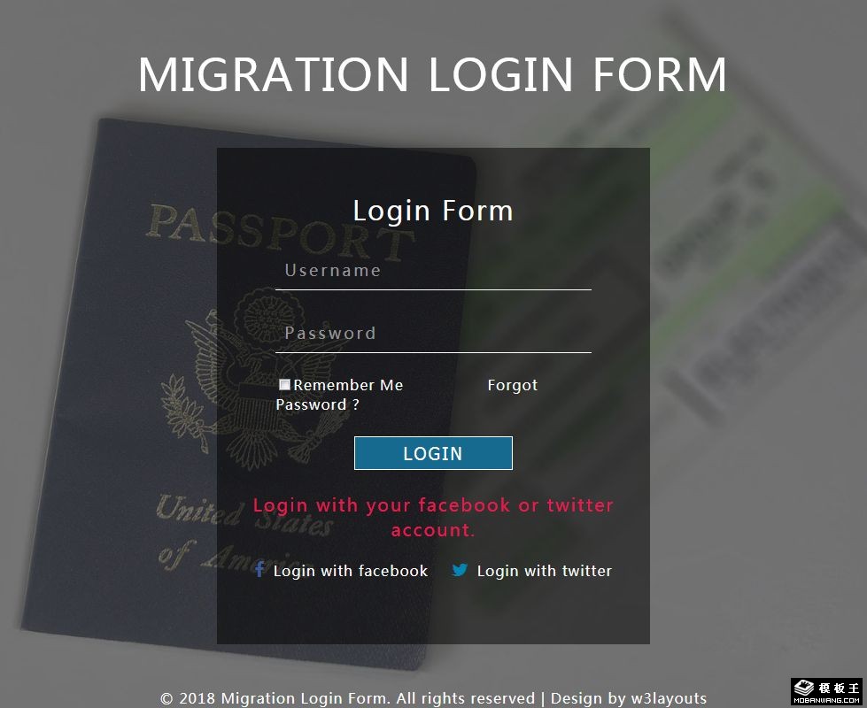 移民登录表单网页模板-PC预览