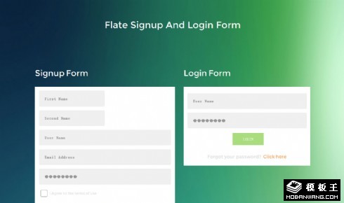 绿色渐变注册登录框响应式网页模板