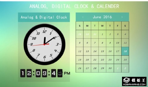 數(shù)字模擬時鐘日歷網(wǎng)頁模板