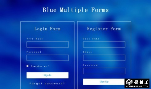 水蓝注册登录框响应式网页模板