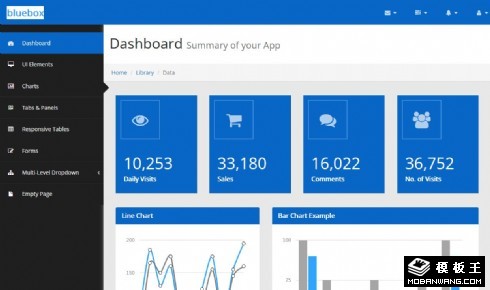 蓝盒数据统计管理响应式网页模板